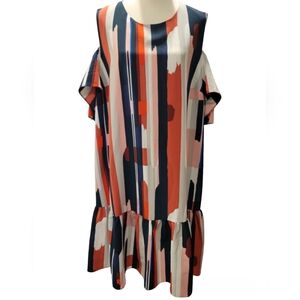 ASOS CURVE Drop Waist Cold Shoulder Stripe Midi Dress Size 18